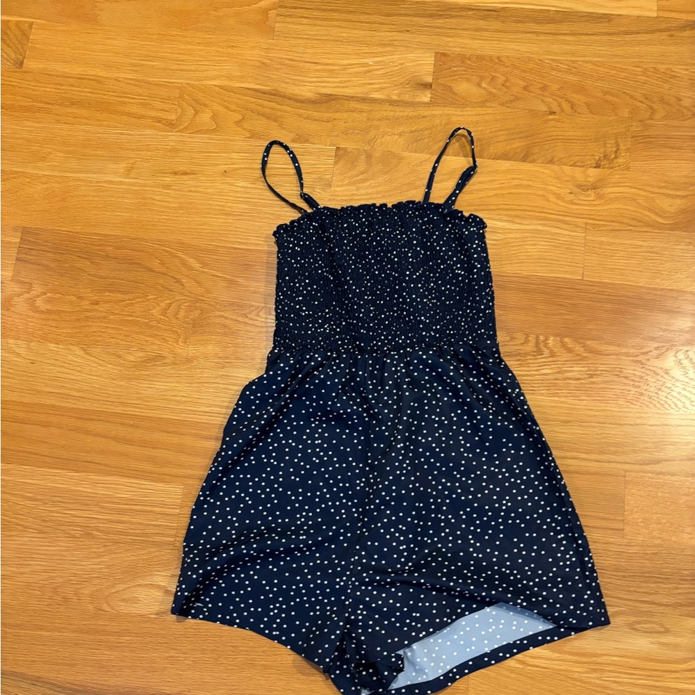 Navy Polka Dot Romper